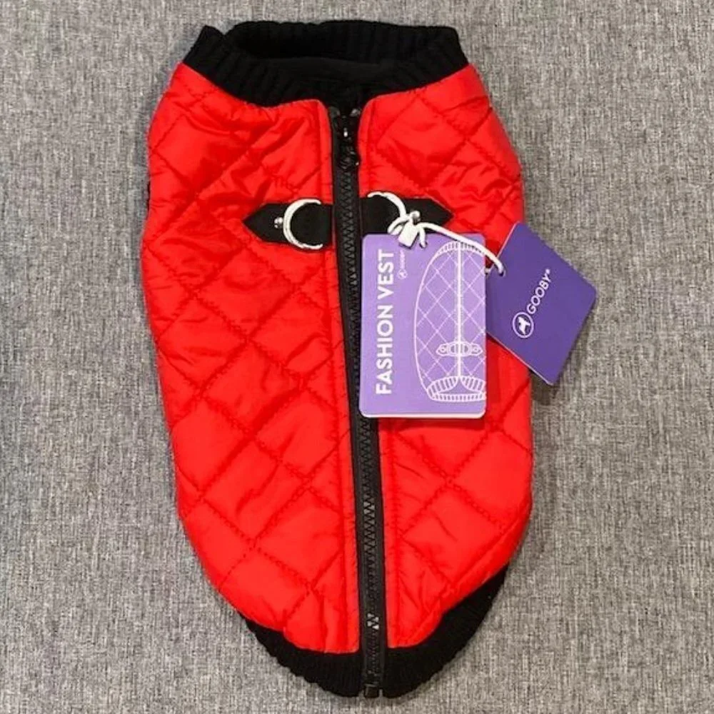 Fashion Vest Dog Jacket - Red, Medium - Warm Zip Up Bomber Vest